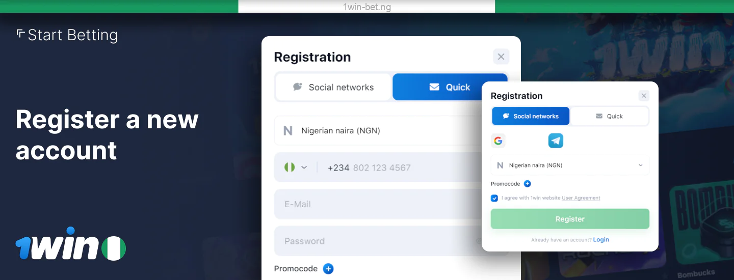 Registration at 1win Nigeria