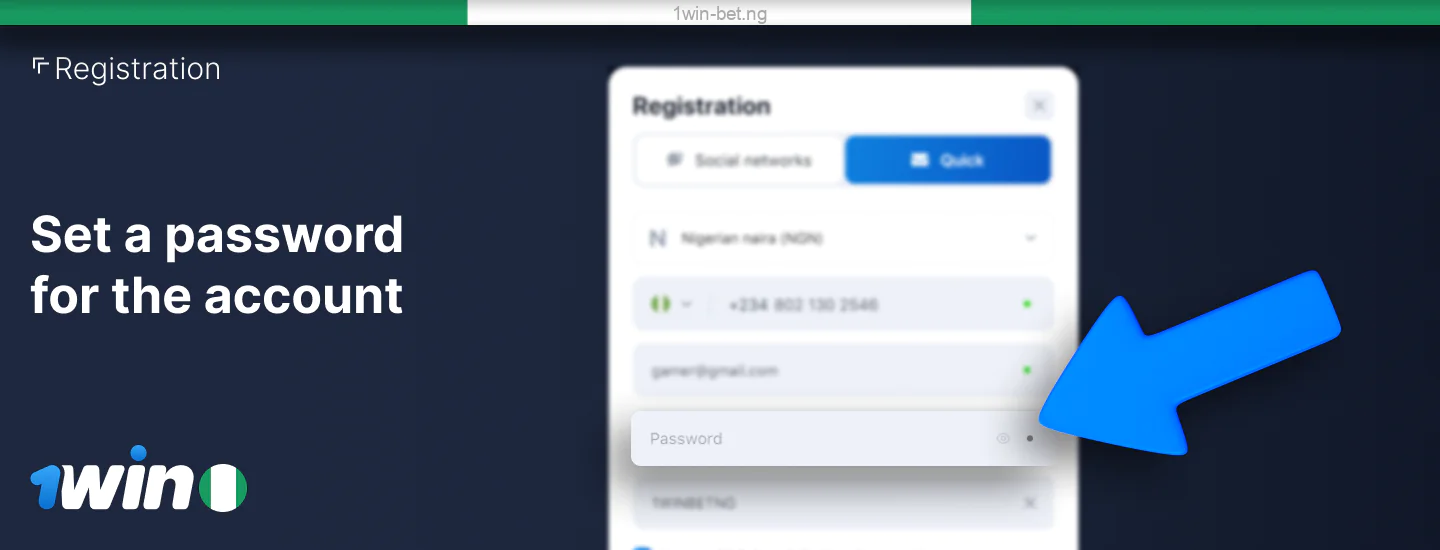 Set password for 1win Nigeria account