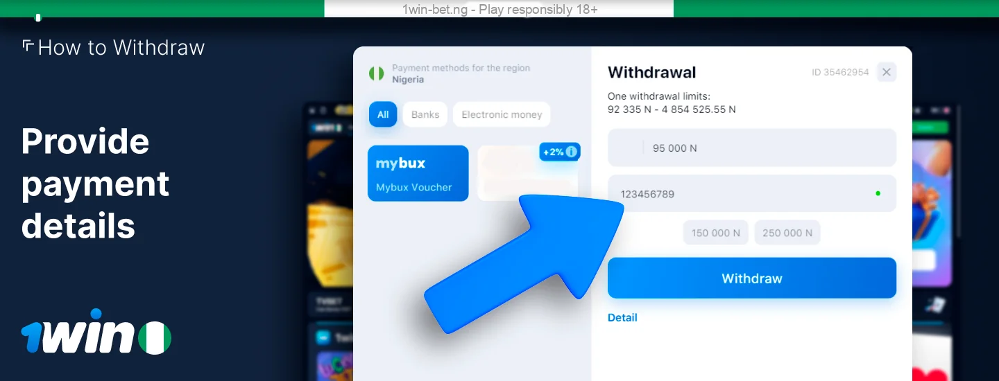 Specify payment details for withdrawal from 1win Nigeria