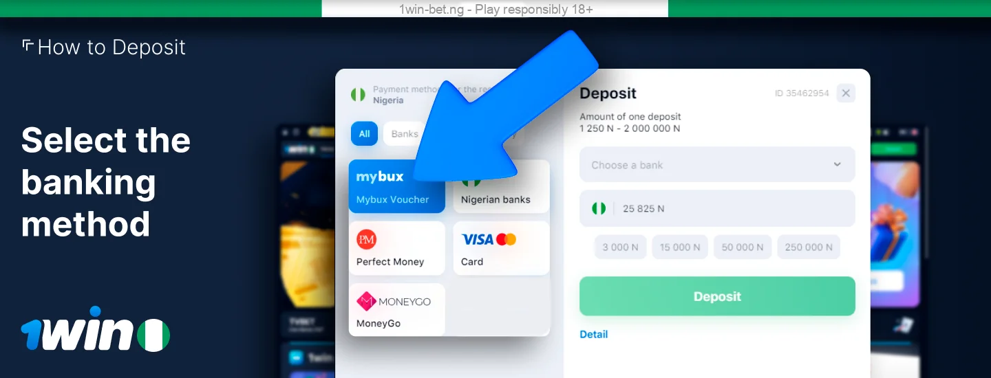 Select the 1win banking method