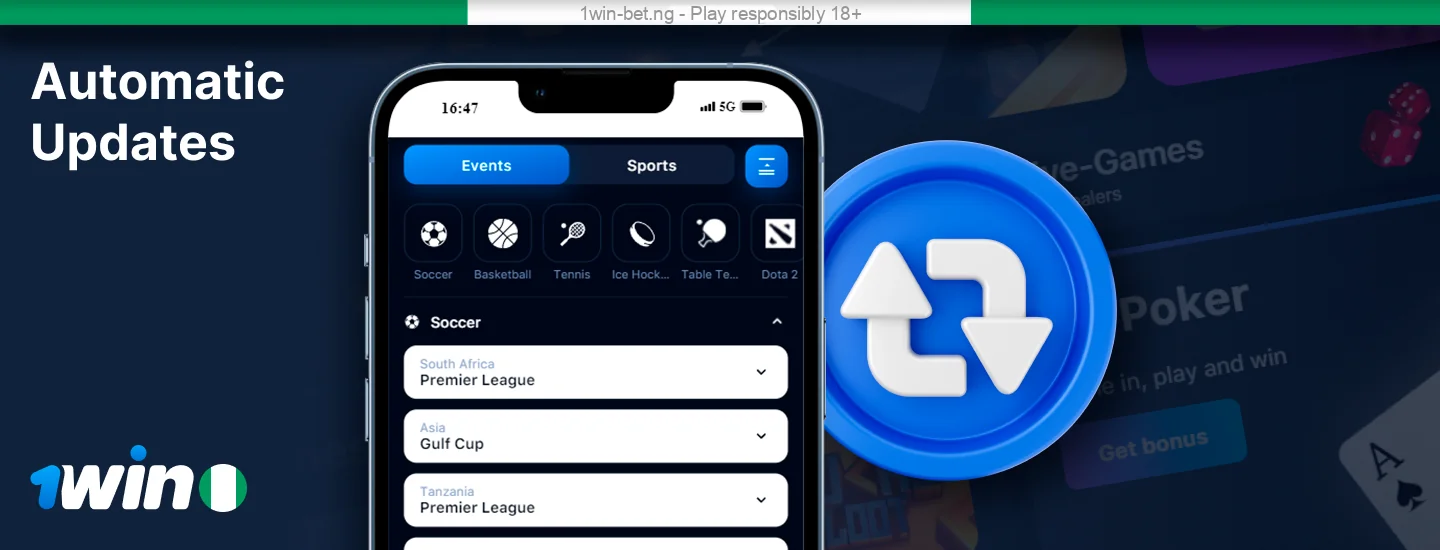Automatic updates of the 1win Nigeria app